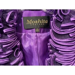Moshita Couture Ruffled Collar Rhinestone Clasp Dressy Blazer Jacket 20 PURPLE